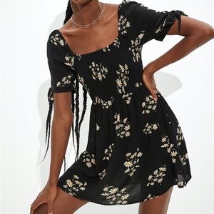 AE Black Smocked Floral Dress